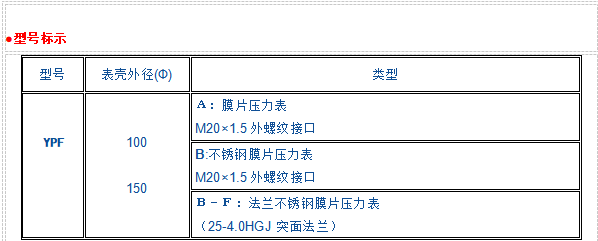 YPF膜片壓力表